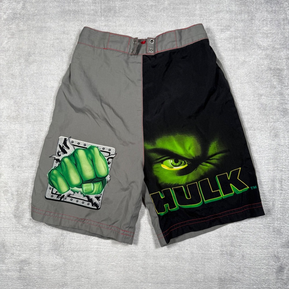 Hulk Swim Trunks Youth 6 Grey Black Colorblock Vintage Y2K 2003 Superhero